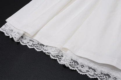 Lace hem lace up ruched backless square neck mini dress