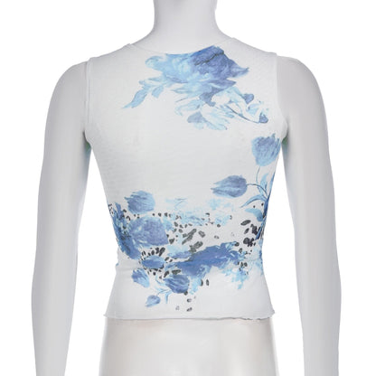 U neck sleeveless flower print top