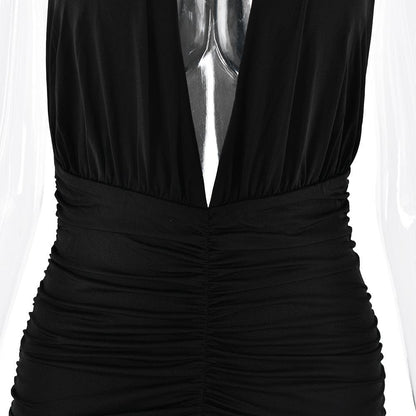 Halter deep v neck backless high slit maxi dress