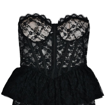 Sweetheart neck lace see through bustier ruched tube maxi dress