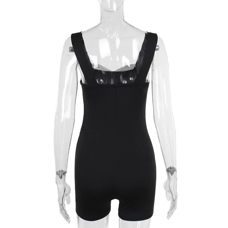 V neck backless contrast tank romper