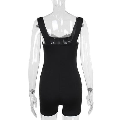 V neck backless contrast tank romper
