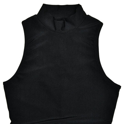 High neck ruffle ruched solid mini dress