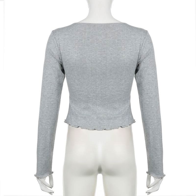 Square neck long sleeve bowknot ruffle top