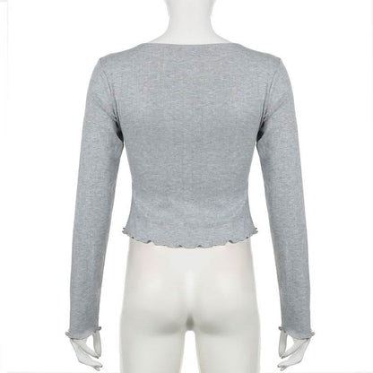 Square neck long sleeve bowknot ruffle top