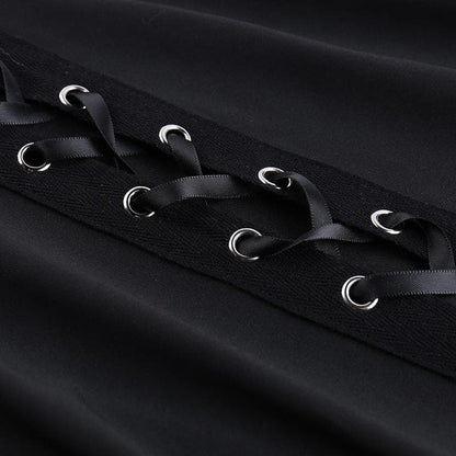 Lace up hollow out ribbon high rise pant