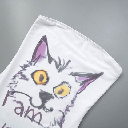 Mesh irregular cat letter print tube backless top