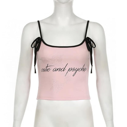 Beaded letter print u neck cami top