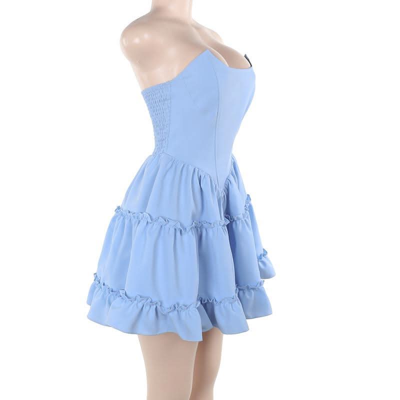 Smocked ruffle bustier tube mini dress