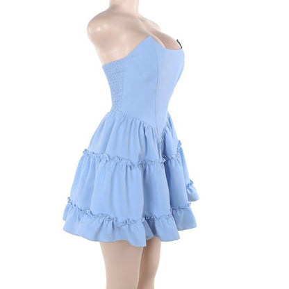 Smocked ruffle bustier tube mini dress