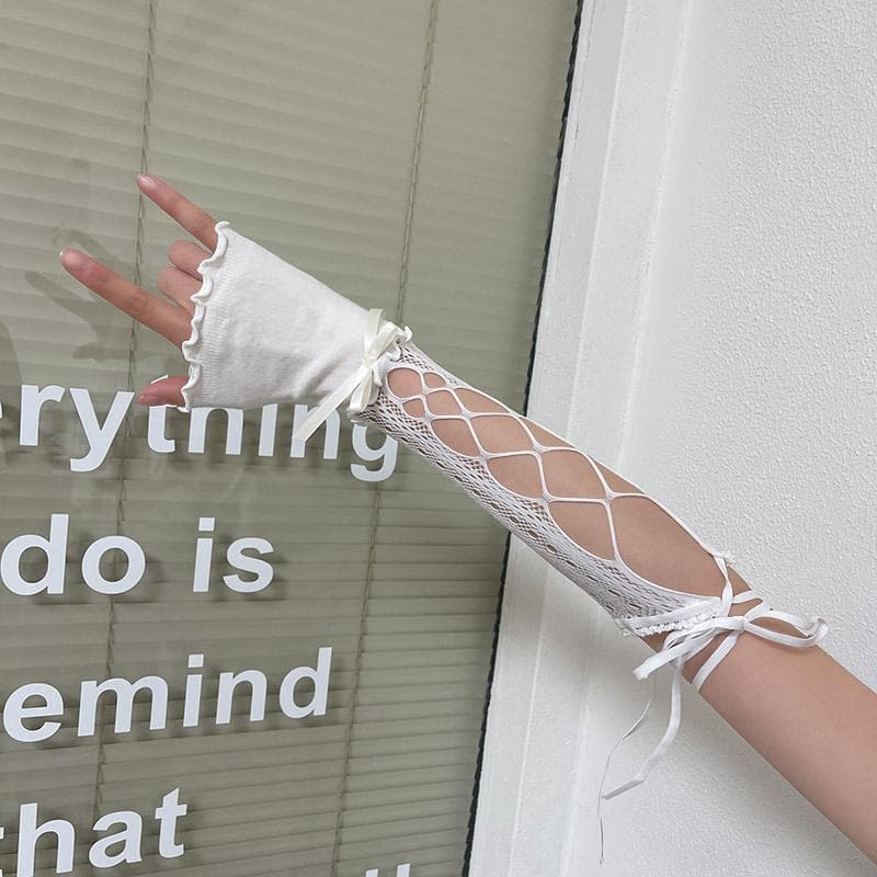 Hollow out self tie bowknot gloves
