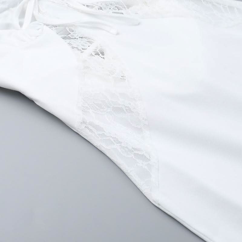Self tie cross back v neck lace ruched midi dress