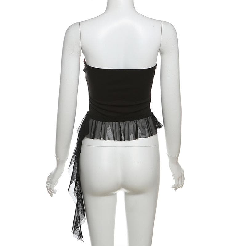 Ribbed “BEYWAD” print patchwork ruffle tube top