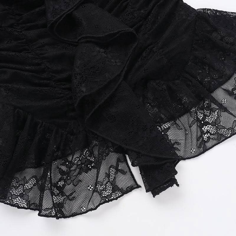 Halter self tie cross front lace ruched off shoulder top