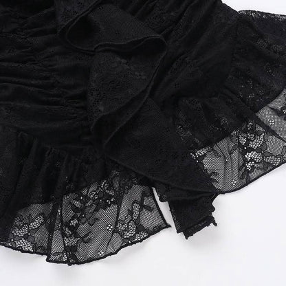 Halter self tie cross front lace ruched off shoulder top