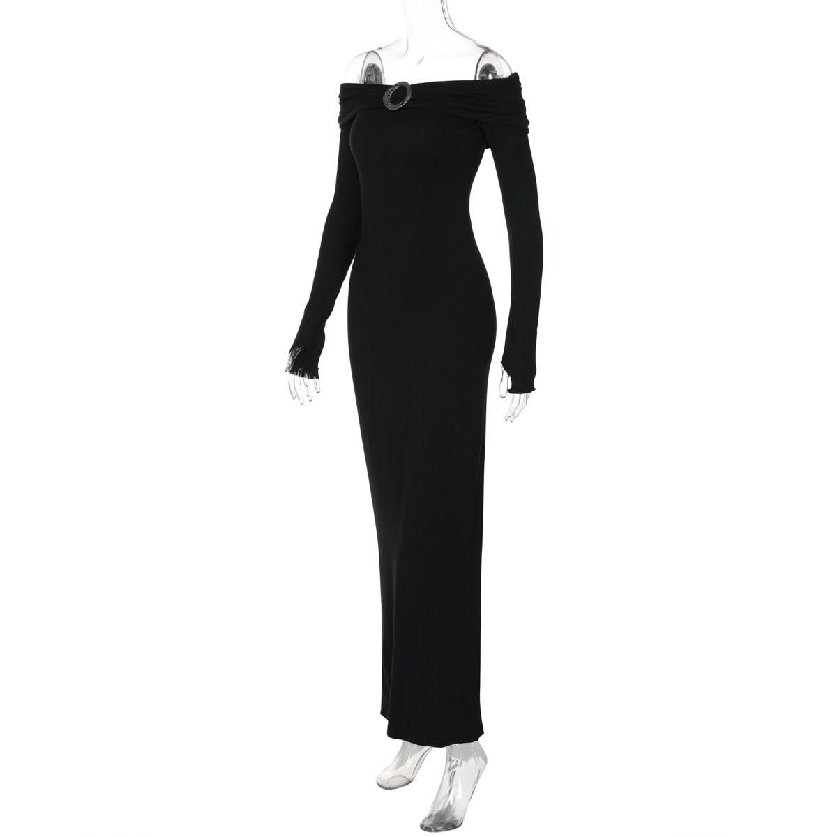 Off shoulder long sleeve slit o ring maxi dress