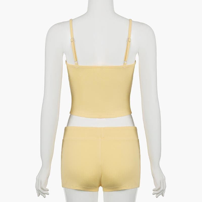 U neck letter print bowknot cami pant set