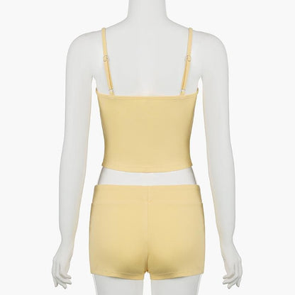 U neck letter print bowknot cami pant set