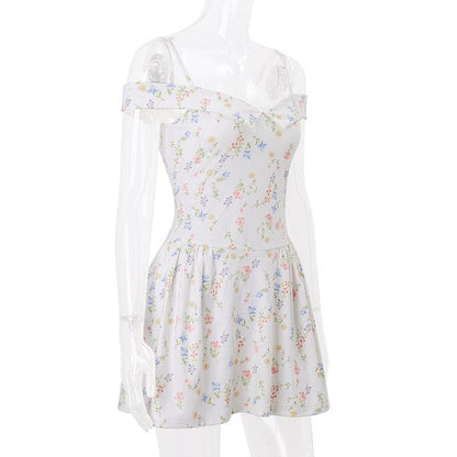 Turnover collar off shoulder zip-up cami mini dress