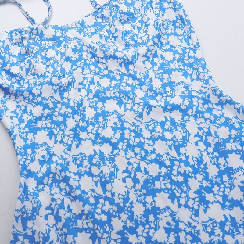 Self tie flower print backless cami mini dress
