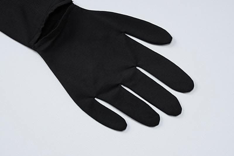 Long sleeve crewneck gloves hollow out solid maxi skirt set-final-sale