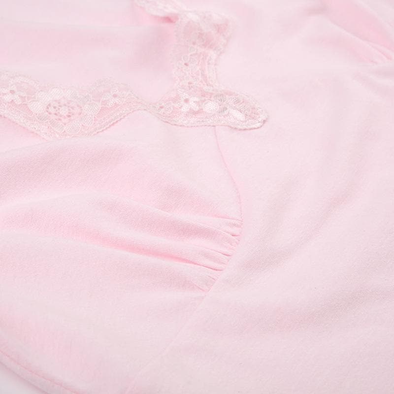 Short sleeve v neck ruched lace hem top