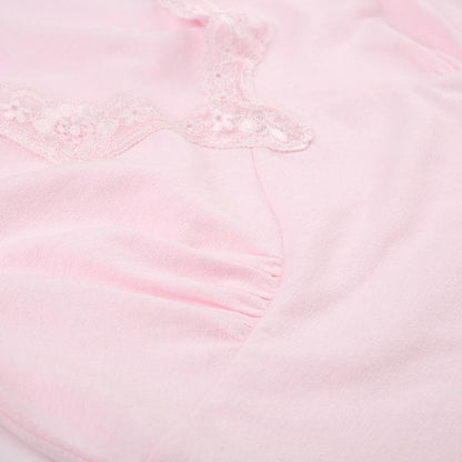 Short sleeve v neck ruched lace hem top