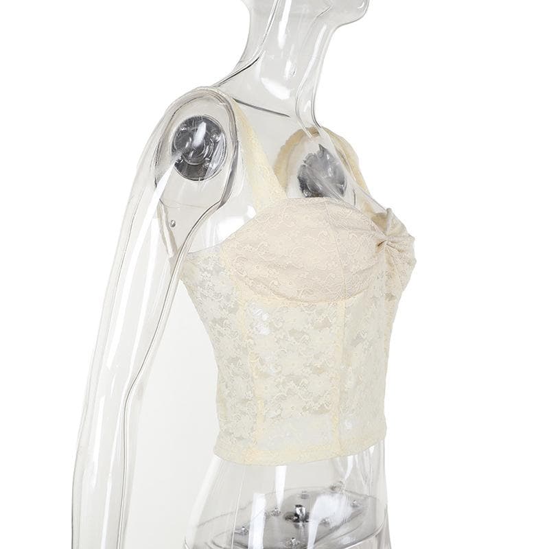 Ruched sweetheart neck lace see through cami top