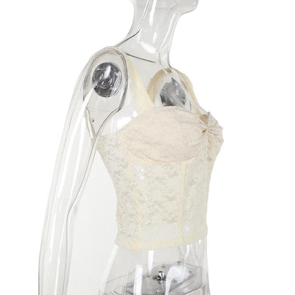 Ruched sweetheart neck lace see through cami top