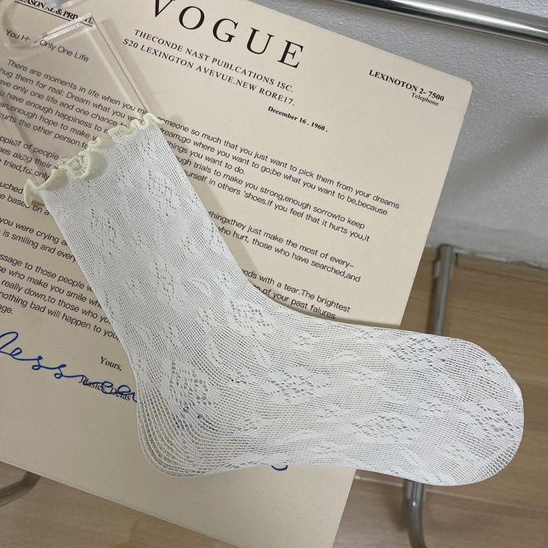 Ruffle hollow out lace solid socks