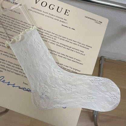Ruffle hollow out lace solid socks