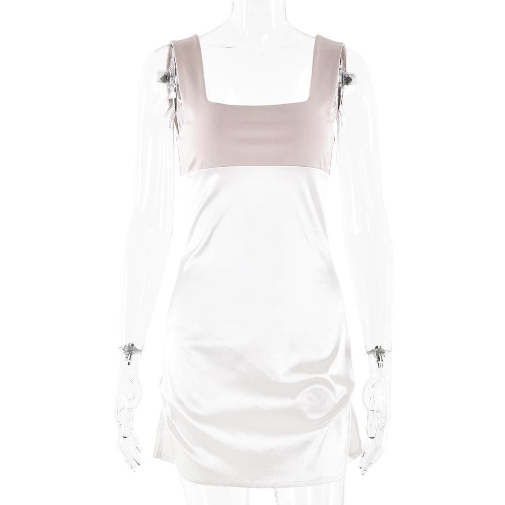 Square neck contrast ruched cami mini dress