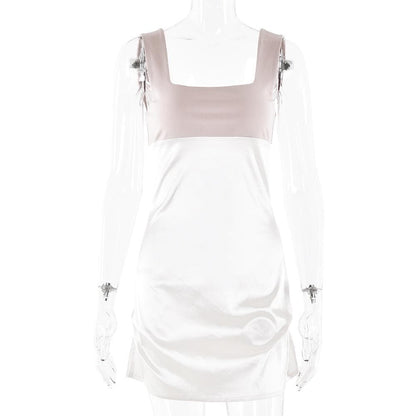 Square neck contrast ruched cami mini dress