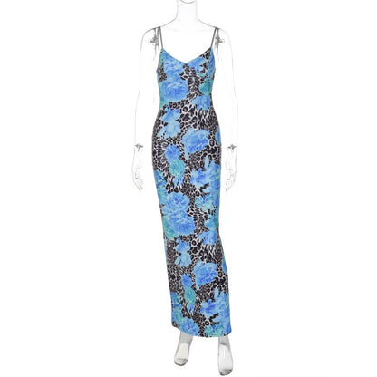 V neck flower print cami maxi dress