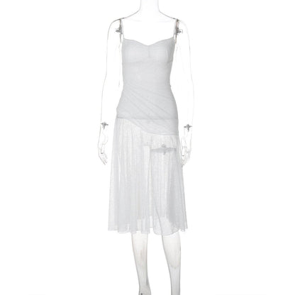 Lace ruched see through cami midi dress
