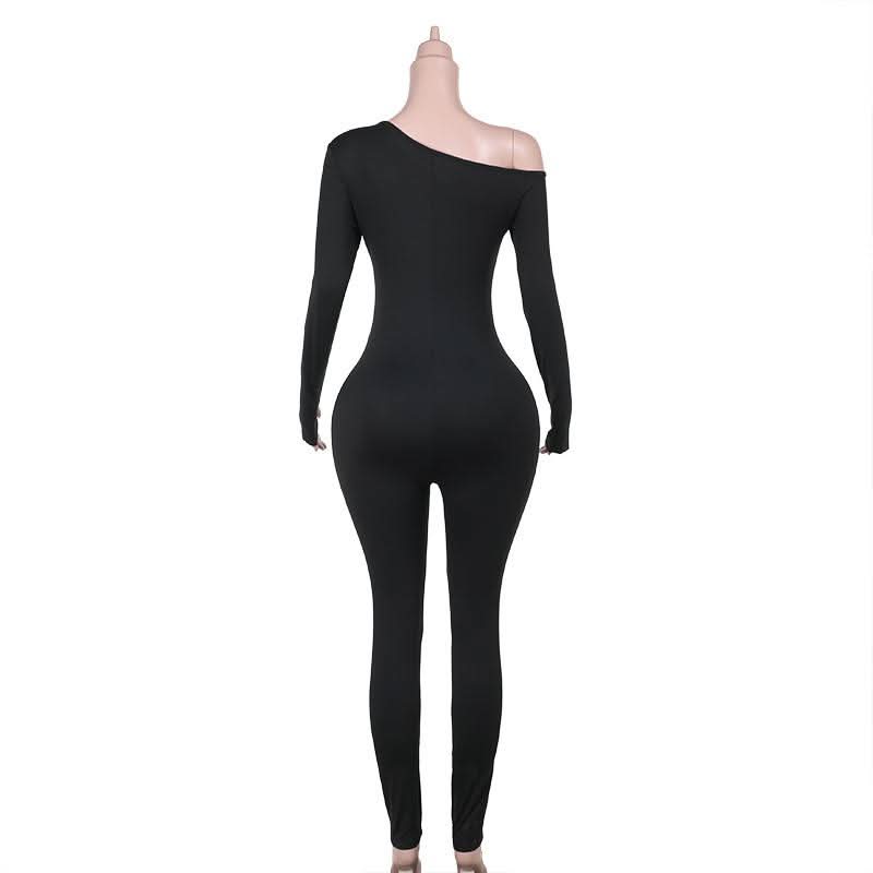 Irregular long sleeve hollow out gloves jumpsuit