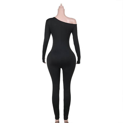Irregular long sleeve hollow out gloves jumpsuit