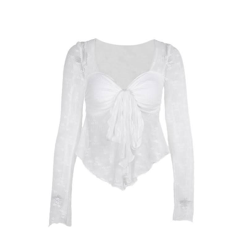 Long sleeve knotted flower pattern top