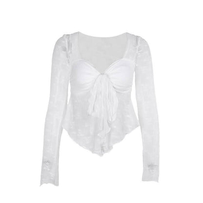 Long sleeve knotted flower pattern top