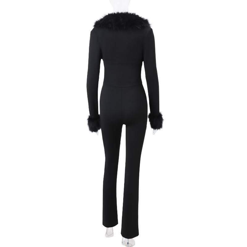 Long sleeve fluffy shrug 2 piece tube jumpsuit