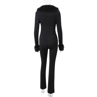 Long sleeve fluffy shrug 2 piece tube jumpsuit
