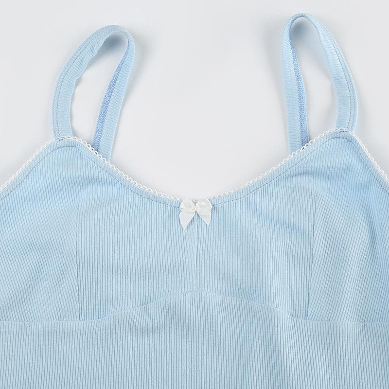 Ribbed bowknot solid backless cami top