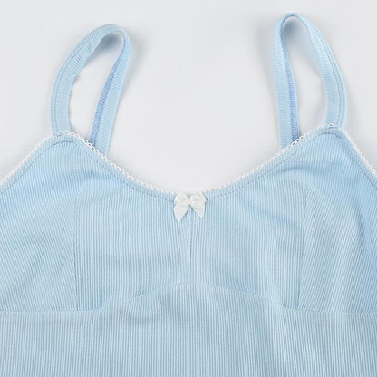 Ribbed bowknot solid backless cami top