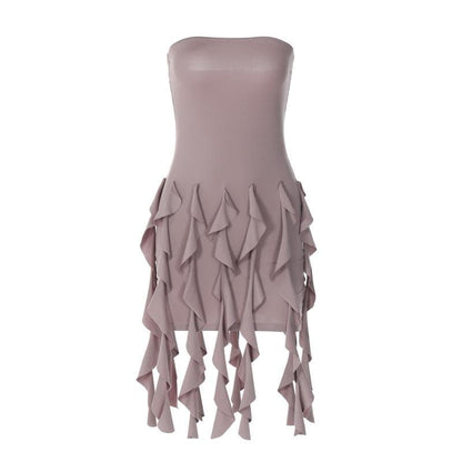 Ruffle backless sleeveless solid tube mini dress