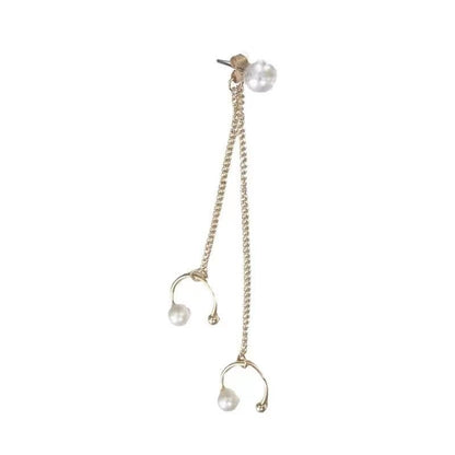 Faux pearl layered metal chain stud earrings