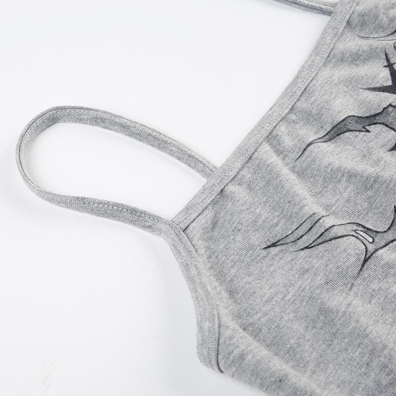 U neck print backless contrast cami top