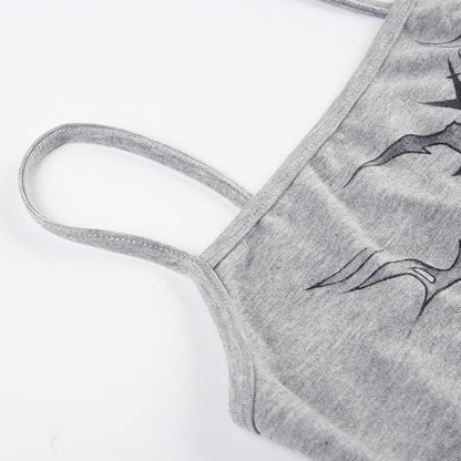 U neck print backless contrast cami top