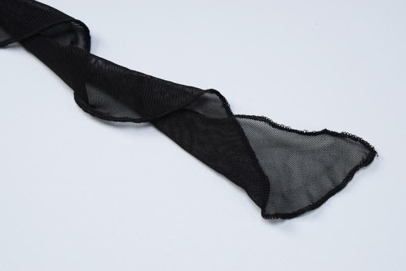 Flower applique solid backless v neck ribbon cami mini dress-final-sale