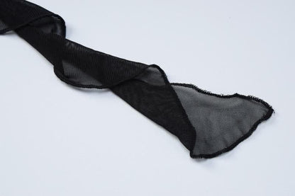 Flower applique solid backless v neck ribbon cami mini dress-final-sale