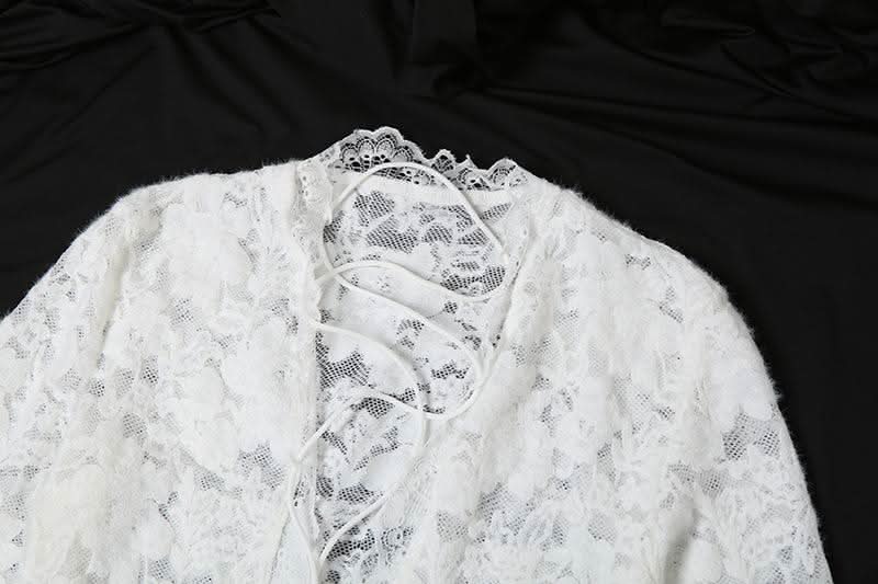 Long sleeve lace cross front slit maxi dress